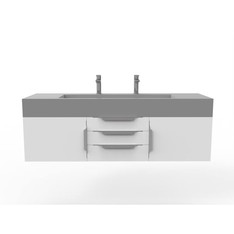 Nile 60" Wall Mounted Bathroom Vanity Set with Gray Solid Surface Top