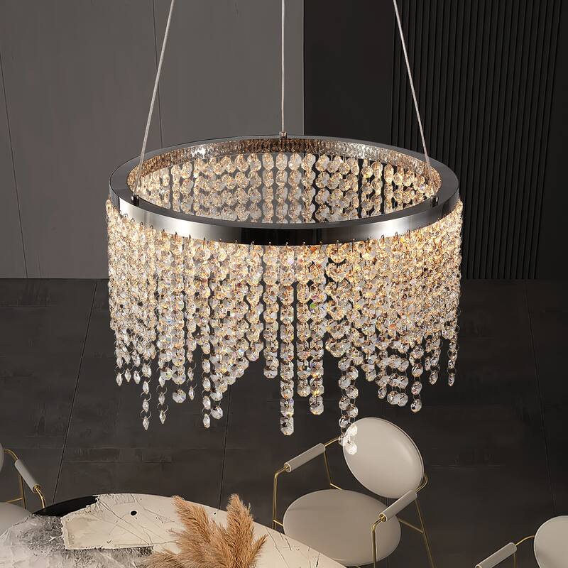 Adjustable Height Modern Crystal LED Chandelier, for Living Room, Dining Room
