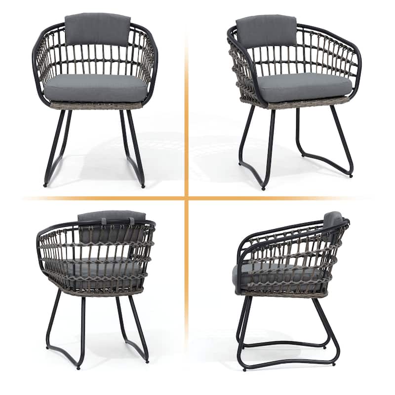 7-Piece Outdoor Patio Dining Set Aluminum Table with Umbrella Hole with Rattan Chairs
