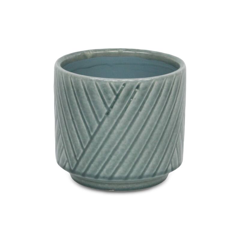 Parlora Crossed Diagonal Pattern Ceramic Pot - Green
