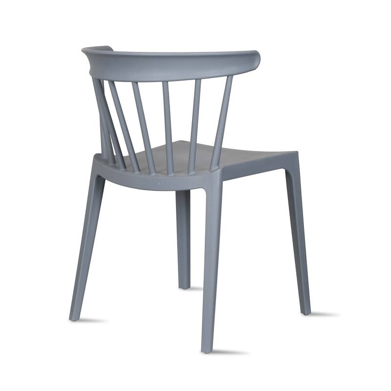 Set of 2 Stackable Modern Plastic Low Back Windsor Dining Chairs With Spindle Back For Kitchen Indoor Outdoor Patio Office