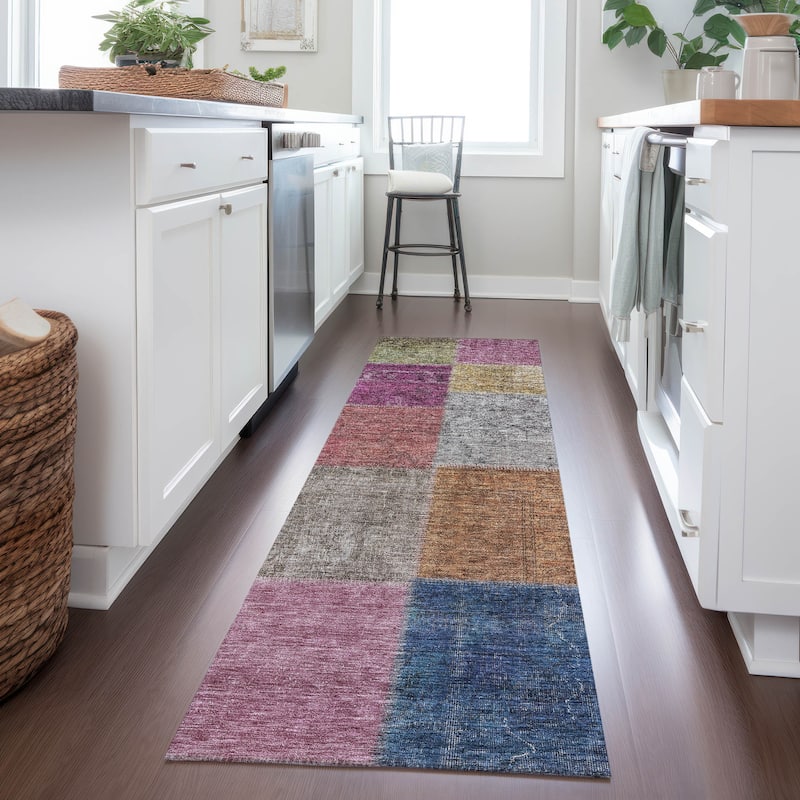 Machine Washable Indoor/ Outdoor Chantille Vintage Oriental Rug - Copper - 2'3" x 7'6"