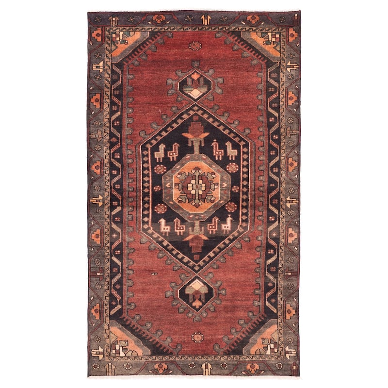 ECARPETGALLERY Hand-knotted Anatolian Vintage Dark Red Wool Rug - 4'0 x 6'11
