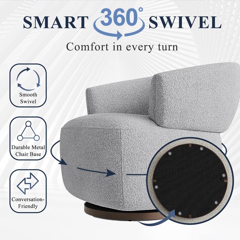 Swivel Barrel Chair, Fully Assembled Accent Lounge Sofa with 360-Degree Base, Oversized Upholstered Reading Chair