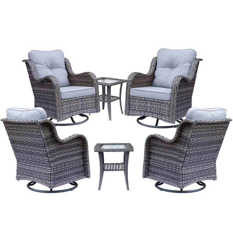 6 Piece Outdoor High Back Wicker Patio Conversation Swivel Chairs Sets