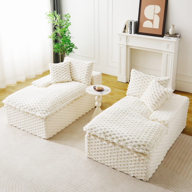 Lazy Reclining Sofa Turtle Velvet Modular Sleeper Sectional Sofa Bed with Double Chaise Lounge and Full Compressed Sponge