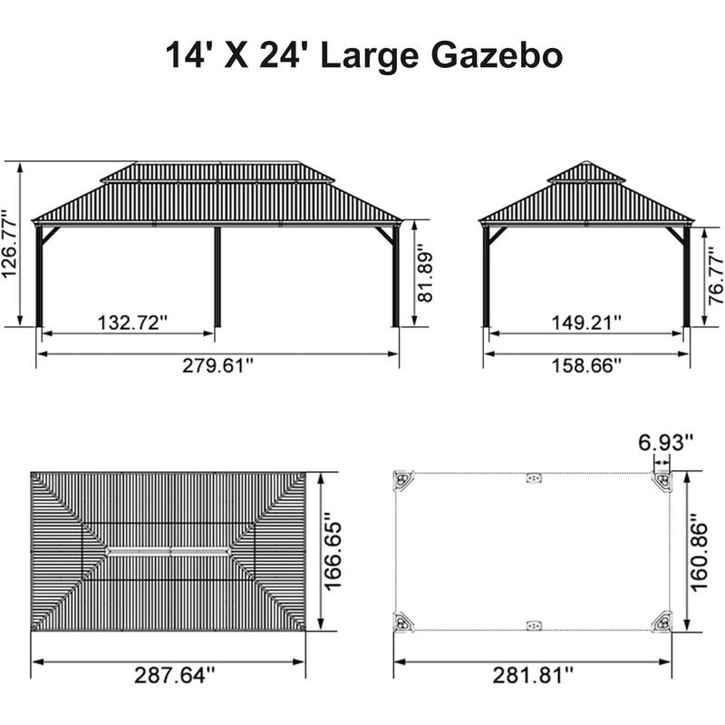 PURPLE LEAF Outdoor Hardtop Gazebo Pro Champagne Metal Frame Galvanized Steel Double Roof with Curtains and Netting for Poolside
