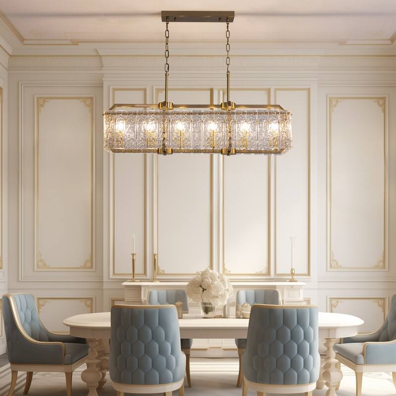 40 in. Brass Modern Crystal Chandeliers 16-Light Gold Rectangular Chandelier for Dining Living Room Kitchen Island