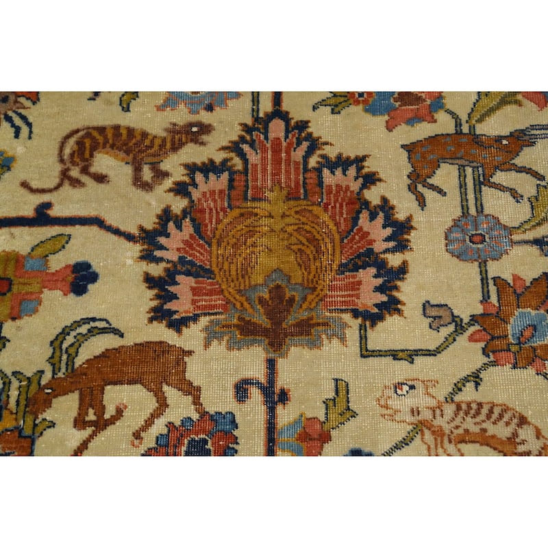 Hand Knotted Oriental 100% Wool Carpet Traditional All-Over Beige & Ivories Tabriz Area Rug - 12' 11'' X 10' 3''