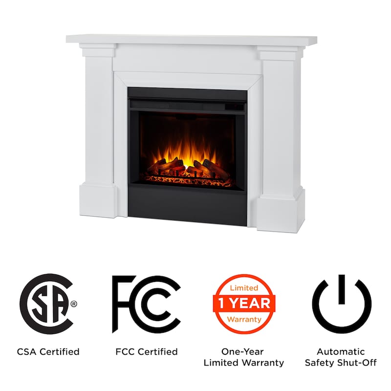 Manus 64" Grand Electric Fireplace in White by Real Flame - 64" L x 15.5" W x 47.75" H