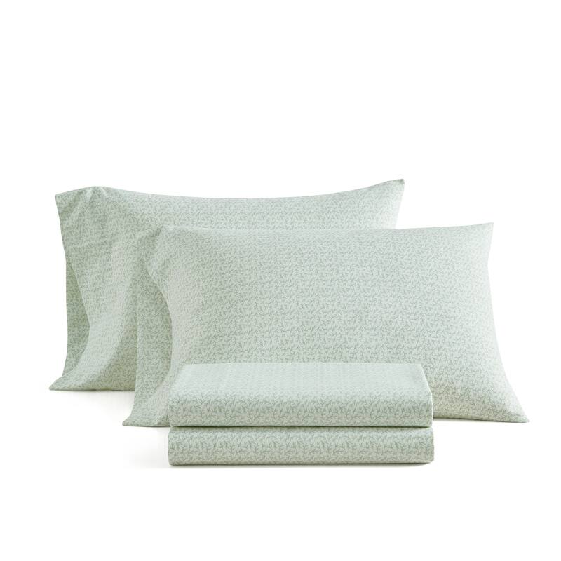 Martha Stewart Printed Cotton Percale Sheet Set - Leaves Green - King