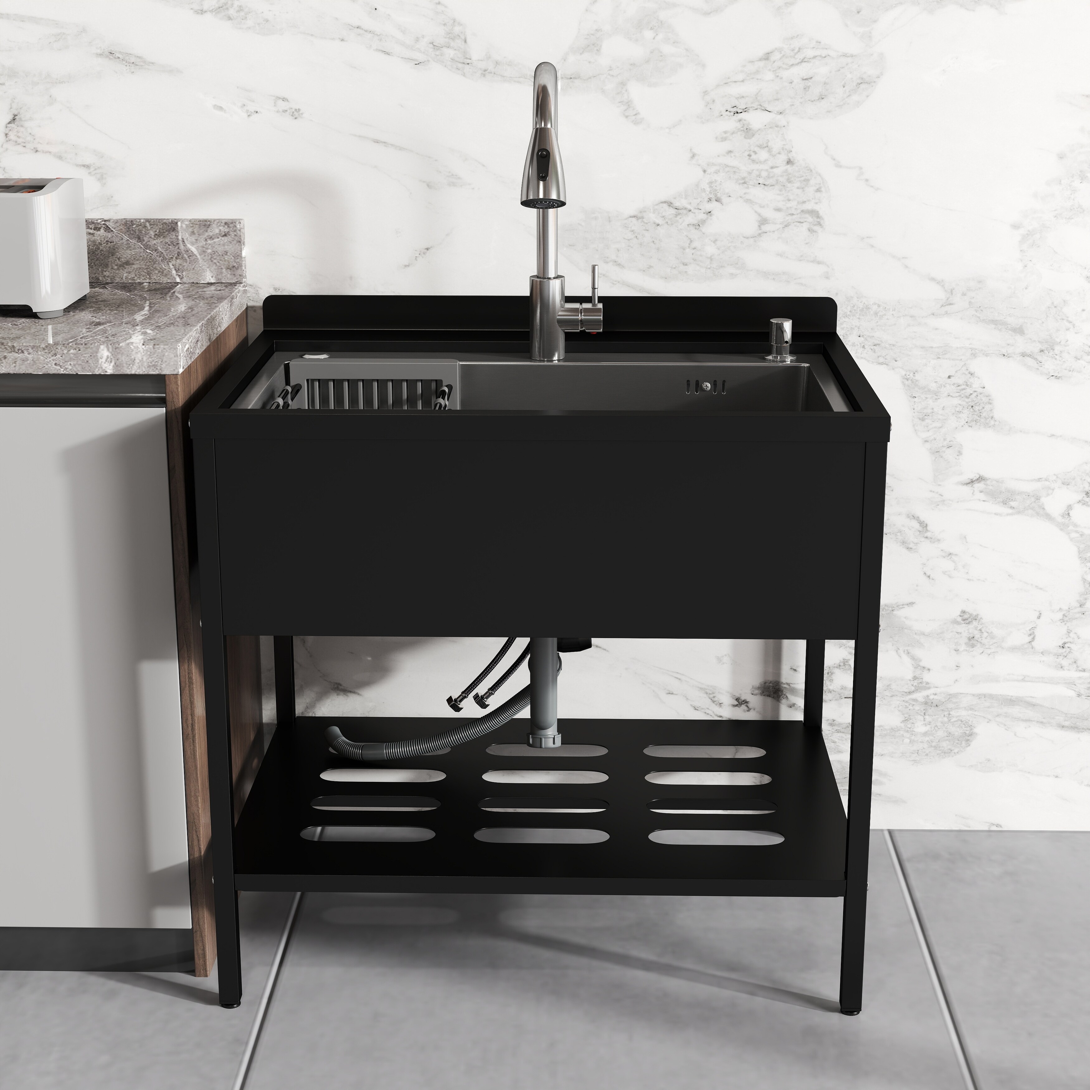 thumbnail image 2 of Steelton 24x24x14 Stainless Steel Commercial Utility Sink With Faucet – 1 Compartment – Prep/Laundry Use 2 of 6