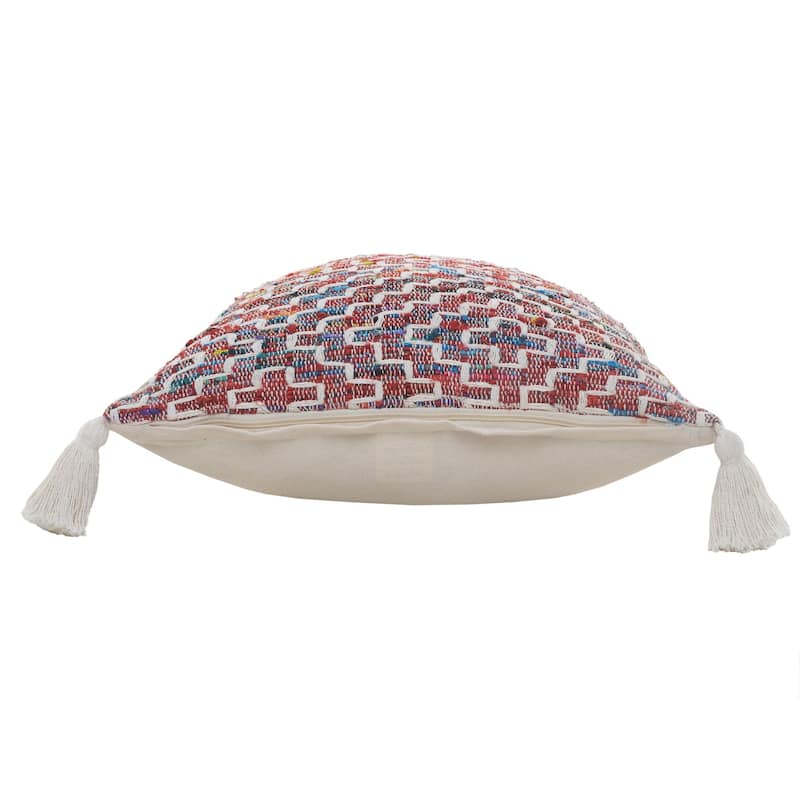 20" Blue and Red Diamonds Chindi Square Throw Pillow