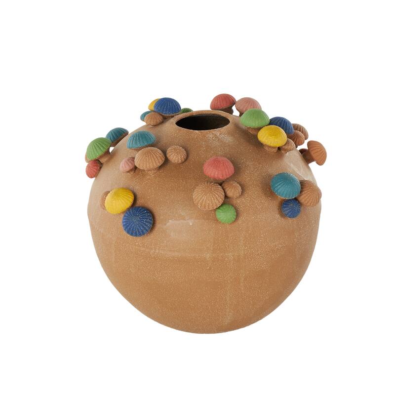 Ceramic Round Wide Decorative Vase with Multicolor Accents and White Speckles - Brown - Roche River Decor