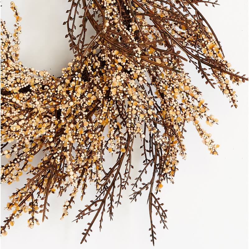 15" Artificial Fall Mini Berries and Leaves Wreath on Natural Twig Base - 15
