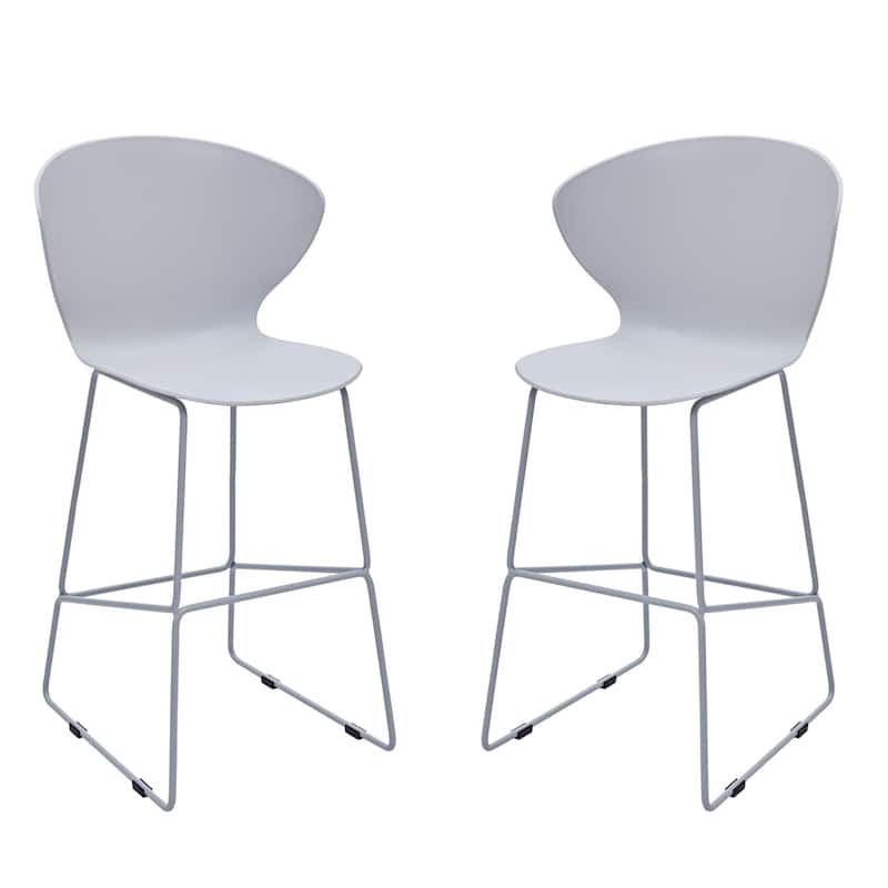 HomeRoots Set of Two 26" Gray Heavy Duty Plastic and Metal Low Back Counter Height Bar Chairs