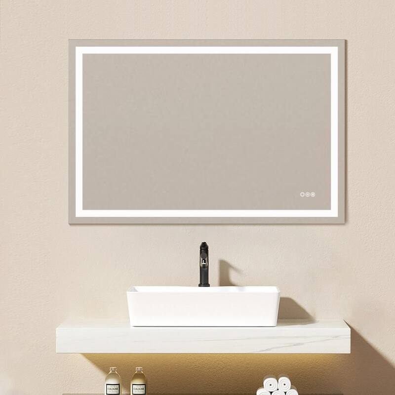 Topcraft Frameless Eco-Friendly Silver Mirror with Dual LED Strip Lighting