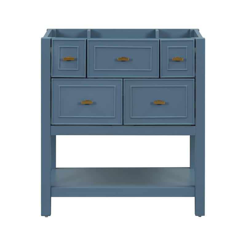 30'' Bathroom Vanity without Sink, Free Standing Single Vanity with 5 Drawers, Solid Wood Frame Bathroom Storage Cabinet