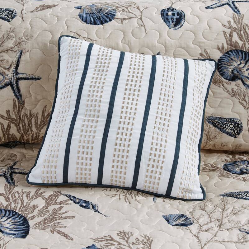 GDF Studio - Bayside Reversible Brushed Microfiber Quilt Set with Decorative Pillows