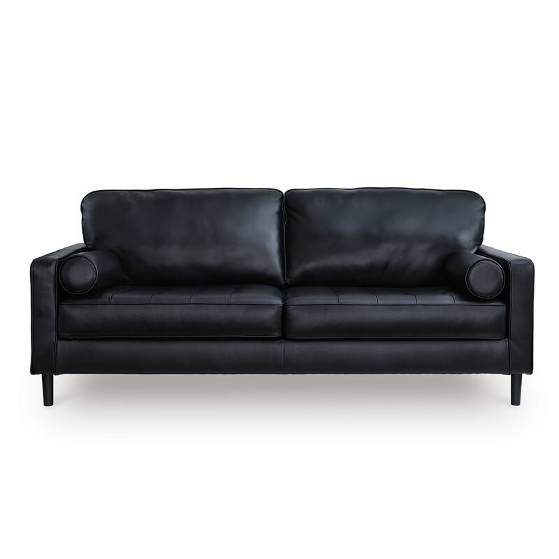Bryc Sofa, 2 Bolster Pillows, 87 Inch Black Real and Faux Leather