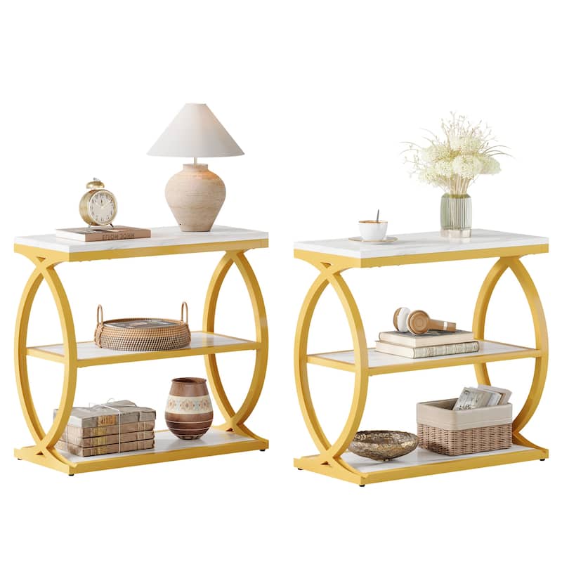 Small 3-Tier End Table for Living Room, Industrial Wooden Side Table with Metal Frame, Rustic Brown