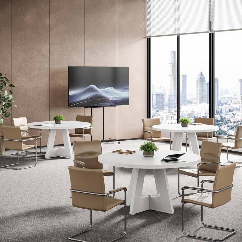 47-Inch Round Conference Table for 4-6 People Wooden Meeting Room Table