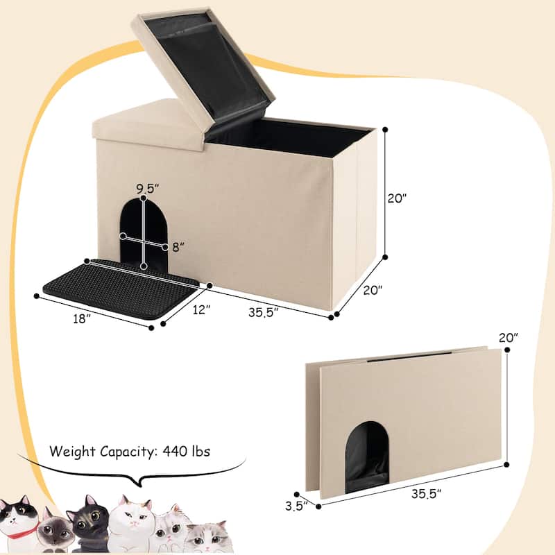 Cat Litter Box Enclosure Hidden Furniture with Urine Proof Litter Mat - 35.5" x 20" x 20" (L x W x H)