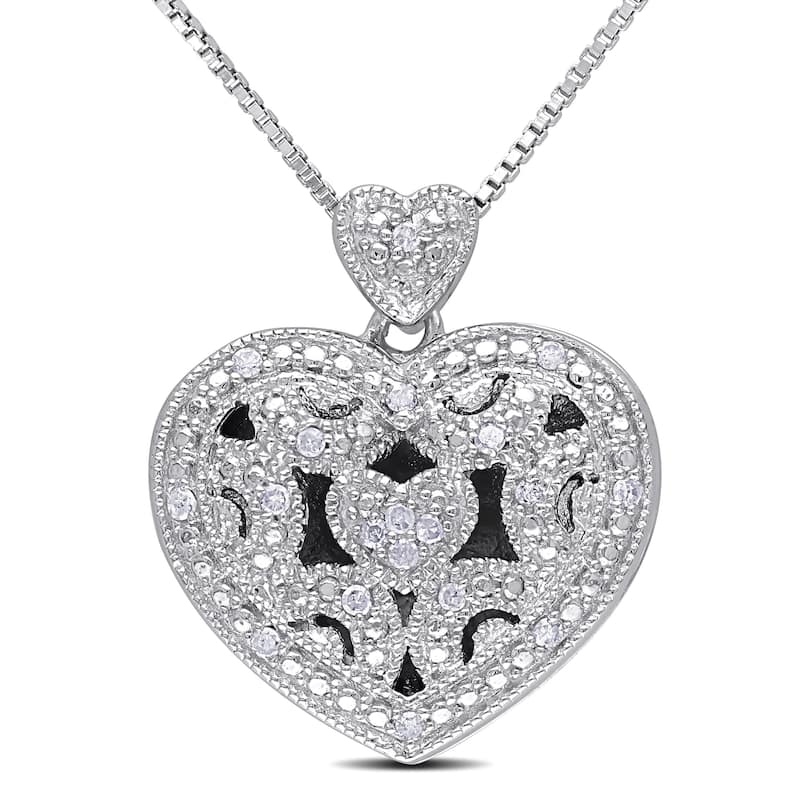 Miadora Sterling Silver 1/10ct TDW Diamond Heart Locket Necklace