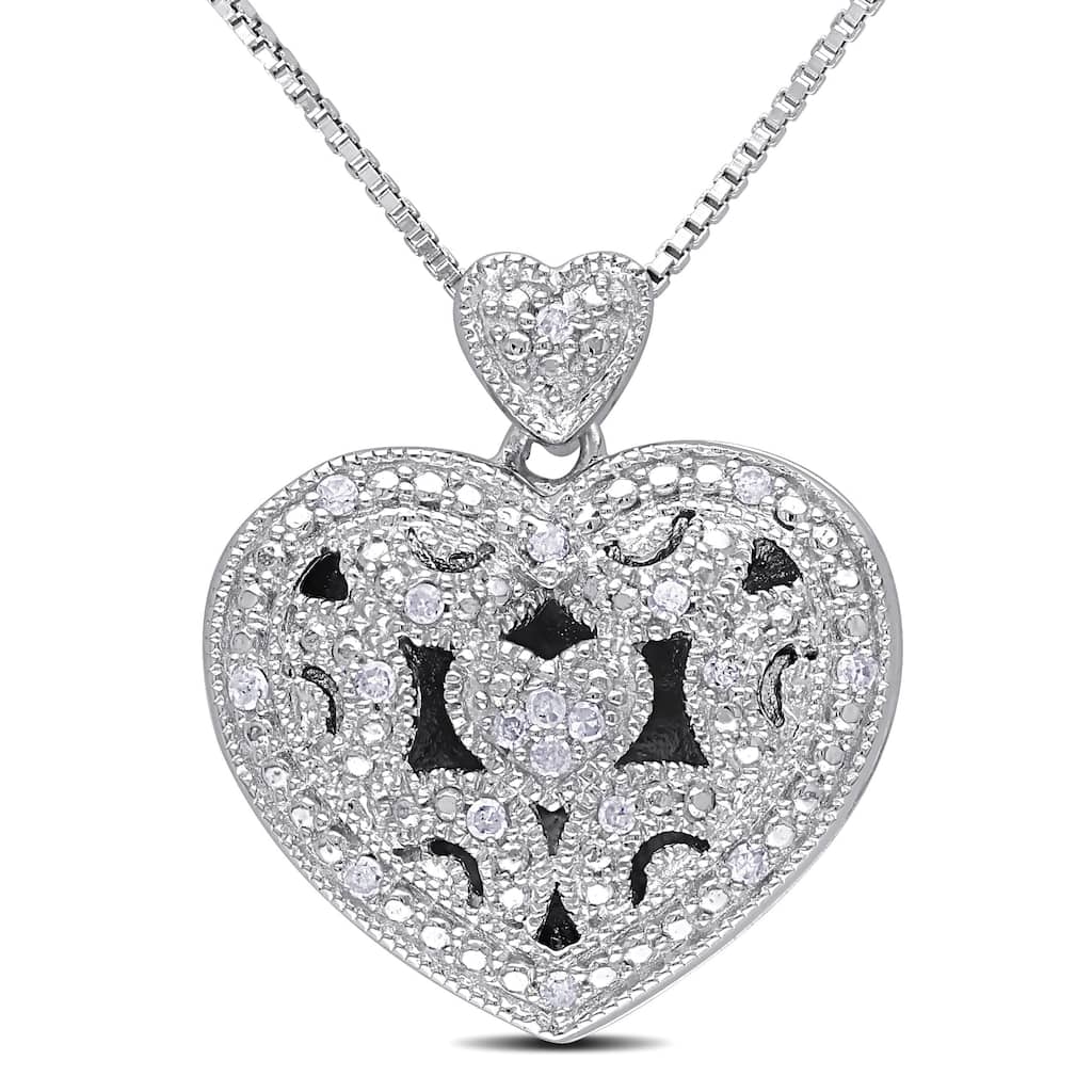 Miadora Sterling Silver 1/10ct TDW Diamond Heart Locket Necklace