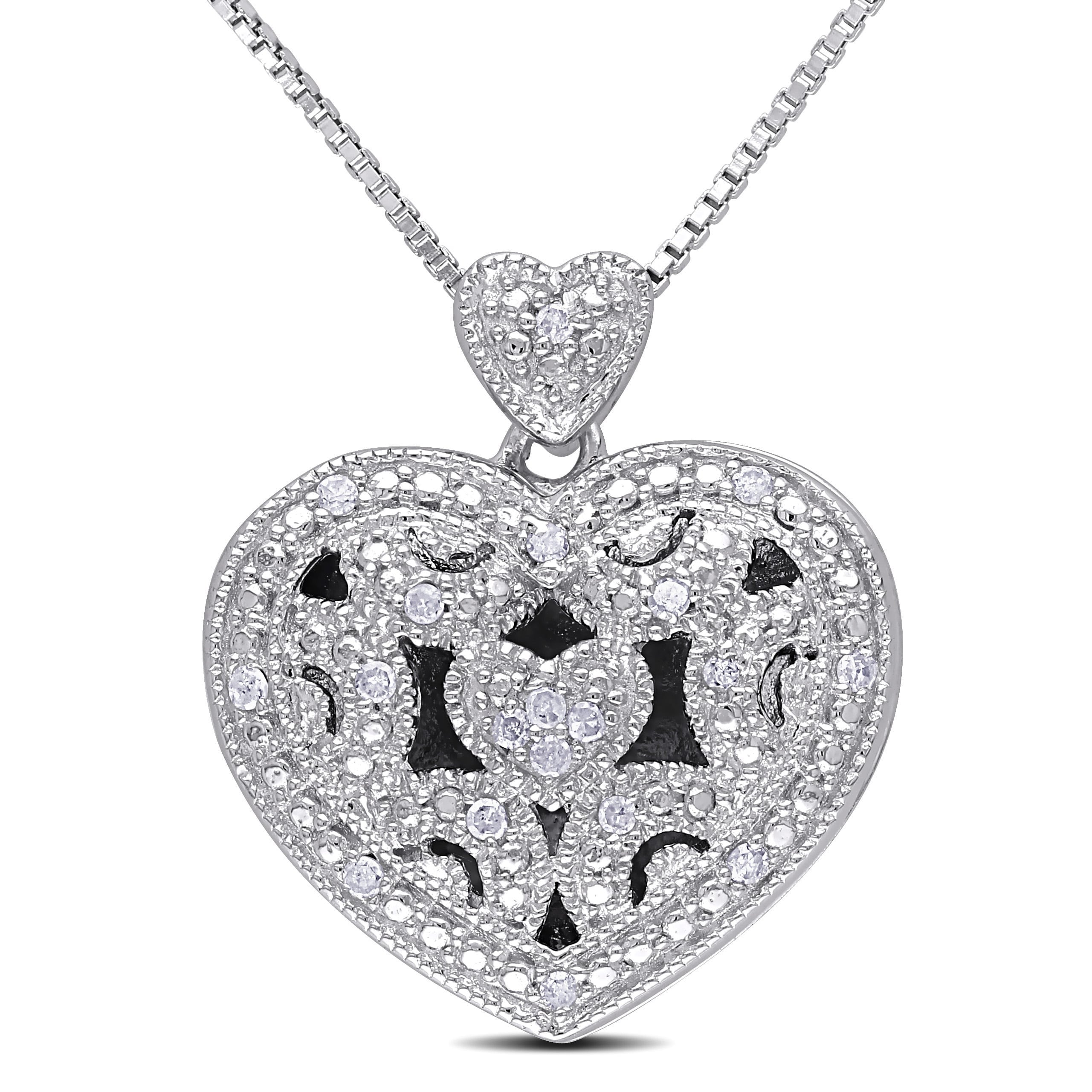 Miadora Sterling Silver 1/10ct TDW Diamond Heart Locket Necklace