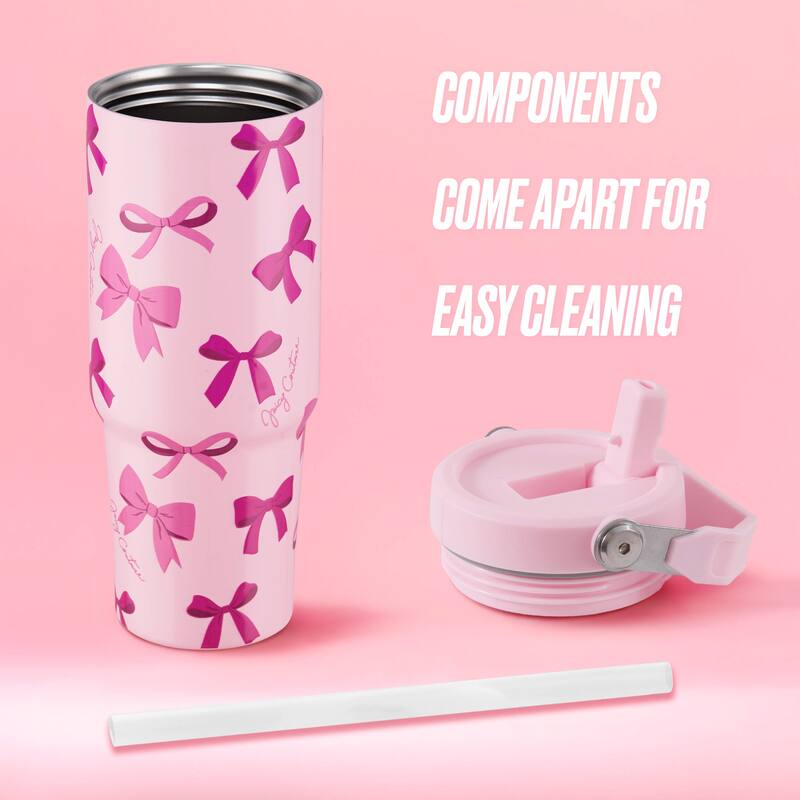 Juicy Couture Flip & Sip Hydration Stainless Steel Screw Top Tumbler with Flip Straw and Carry Handle