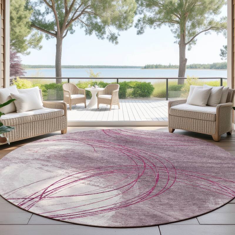 Machine Washable Indoor/ Outdoor Abstract Modern Chantille Rug - Blush - 8' x 8'