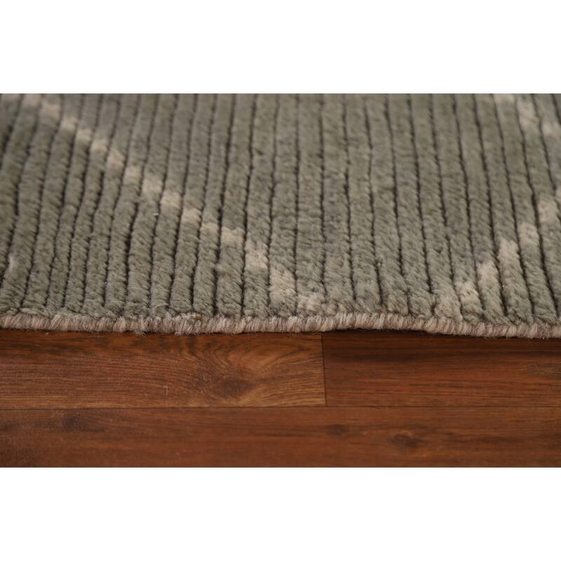 Hand Knotted Oriental 100% Wool Carpet Modern Trellis Greys & Charcoal Moroccan Area Rug - 8' 2'' X 5' 10''