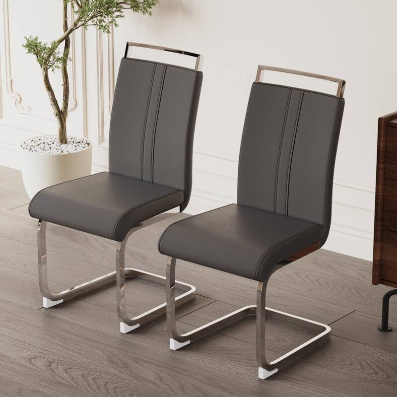 Modern Dining Chair PU Faux Leather Dining Chair with Curved High Back and C-shaped Base, for Dining Room, Set of 2