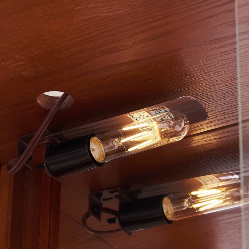 Lighted Display Curio Cabinet, Corner Wooden China Cabinet, Wine Bar Cabinet with Tempered Glass Door & Adjustable Shelves