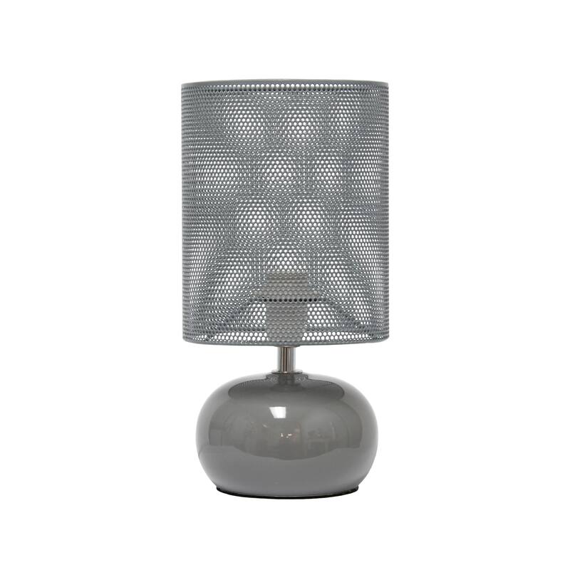 Mini Bedside Ceramic Table Lamp with Mesh Shade - 10" - Gray