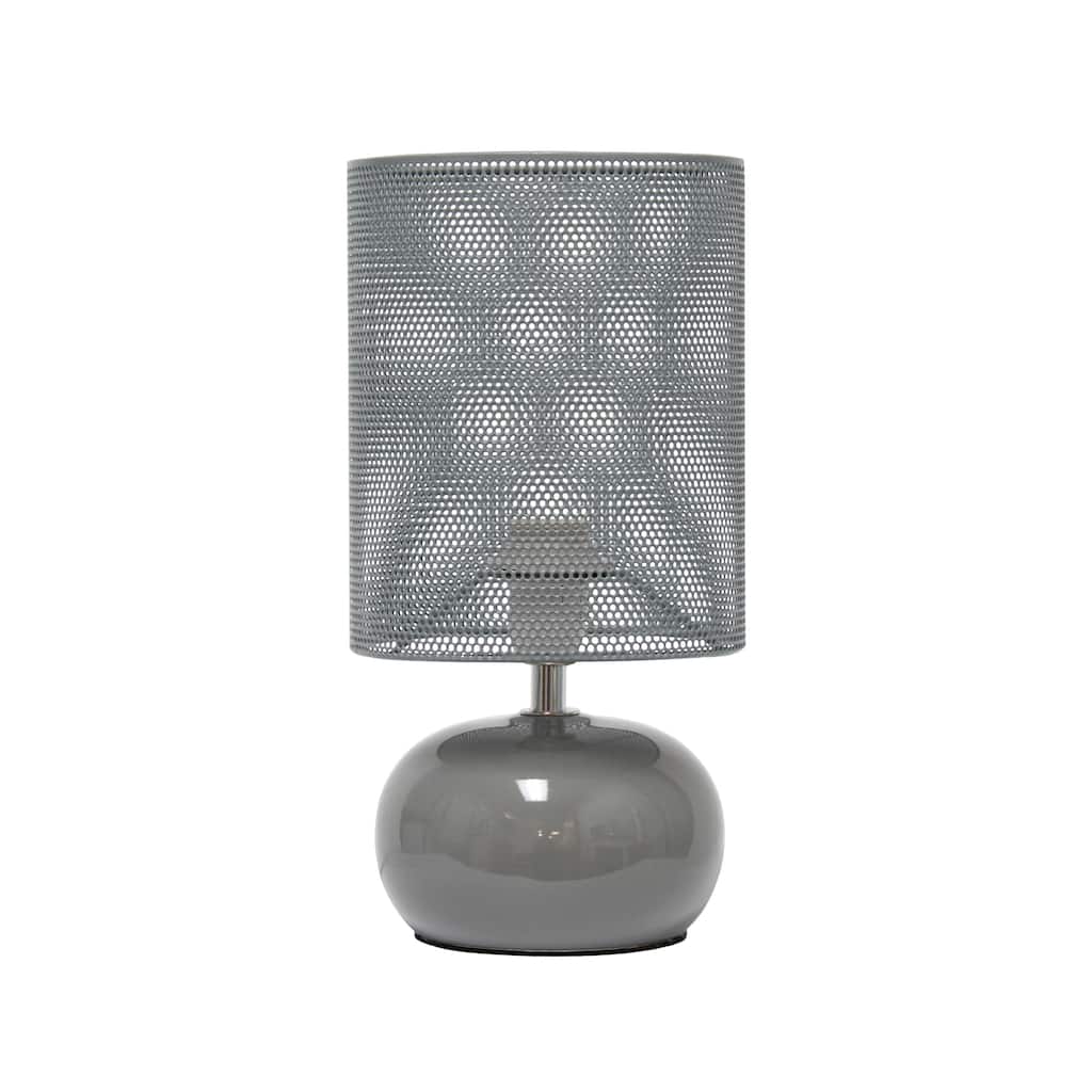 Mini Bedside Ceramic Table Lamp with Mesh Shade - 10" - Gray