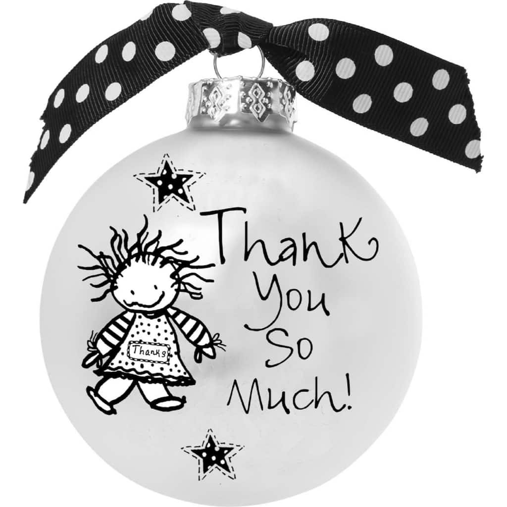 4" Black White Christmas Ball Ornament with Thank You So Much Print