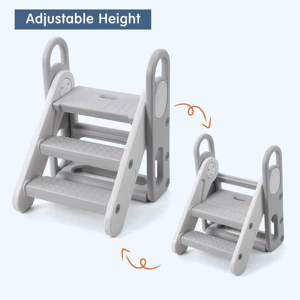 slide 2 of 7, Foldable Toddler Step Stool for Kids, Adjustable 3 Steps Stool with Handles - Grey Grey