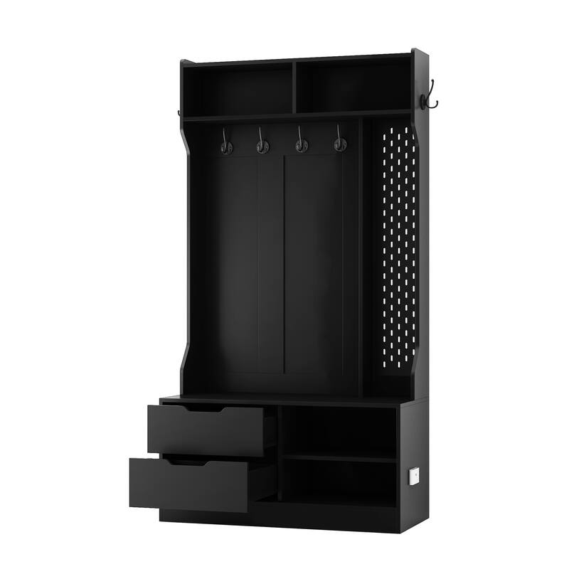 Hall Tree with 6 Hooks,Coat Hanger, Entryway Bench, Storage Bench,for Entrance, Hallwa