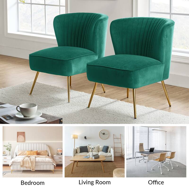 Monica 22''W Upholstered Modern Tufted Accent Side Chair with Gold Legs by HULALA HOME