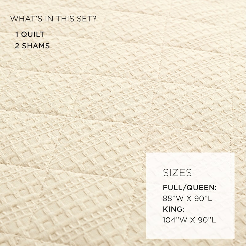 Lush Decor Haniya Solid Waffle Woven Cotton Textured Quilt 3 Pieces Set
