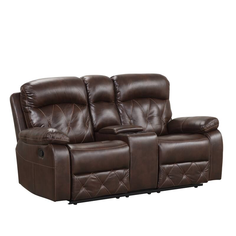 Owen Brown Breathable Leather Manual Reclining Loveseat with Storage Console