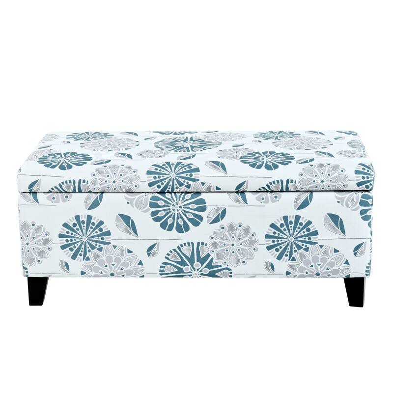 Roomfitters Upholstered Storage Ottoman Bench with Hinged Lid, Floral Fabric Accent Seat for Living Room or Bedroom