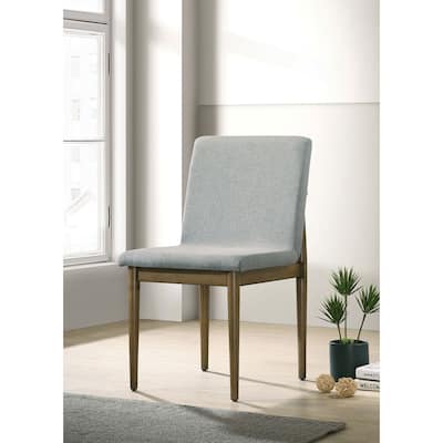 Light Gray Fabric Dining Chairs - 2-Piece Set with Natural Tone Frame and Upholstered Seats