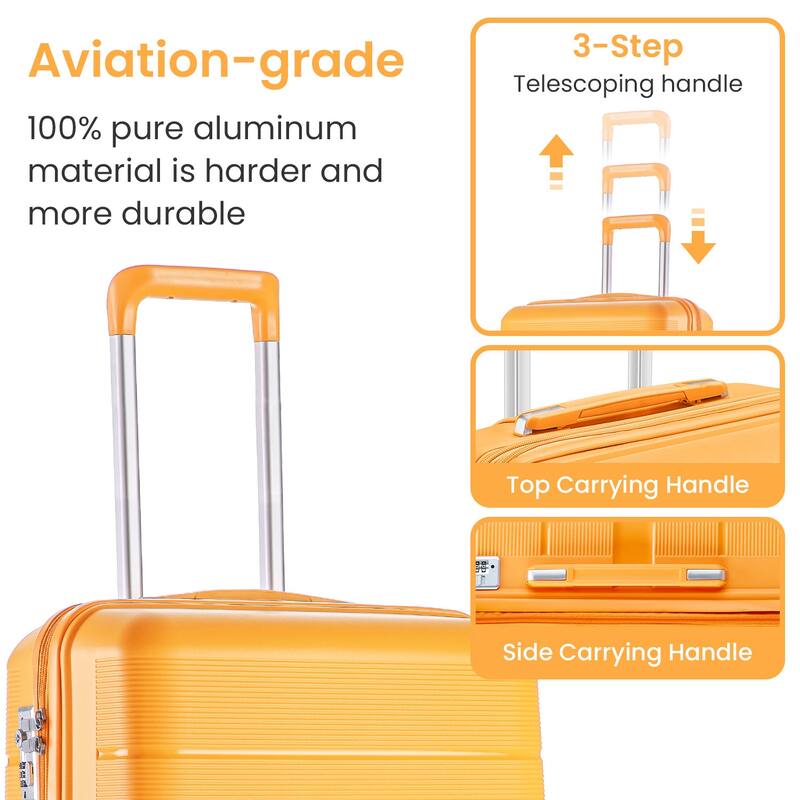 Luggage 4 Piece Sets, Expandable Carry On Luggage Set Hardshell PP, Suitcase Set with Wheels and Adjustable 3-level Handle