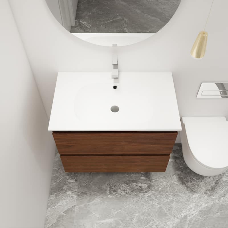 Malwee 24"/30" Floating Bathroom Vanity, Wall Mounted Bathroom Vanity with Resin Sink,2 Soft Close Drawers