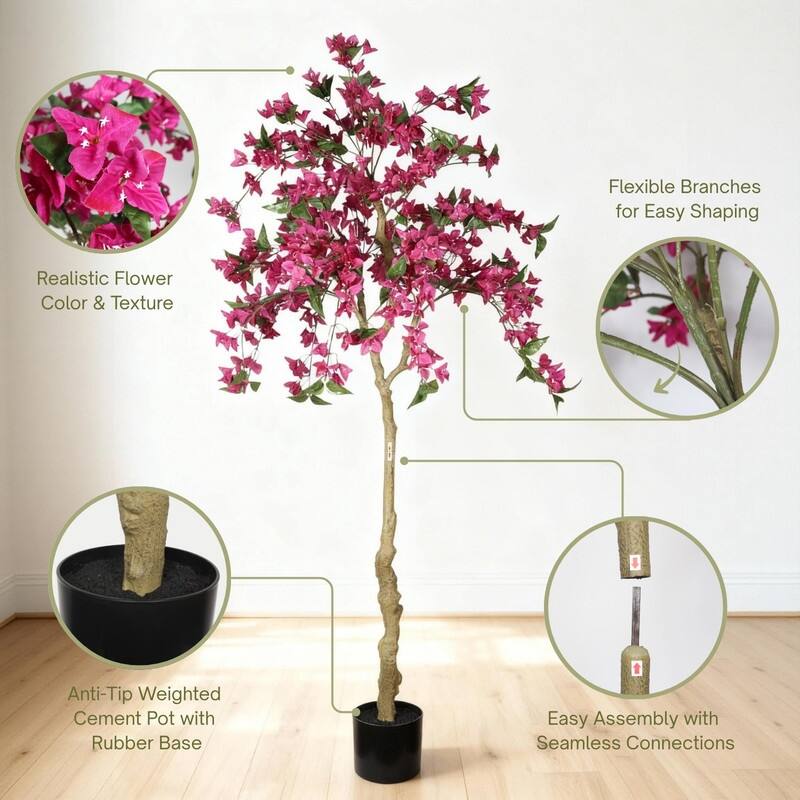 6FT Artificial Bougainvillea Tree in Black Pot - Lifelike Indoor Faux Plant for Home Decor