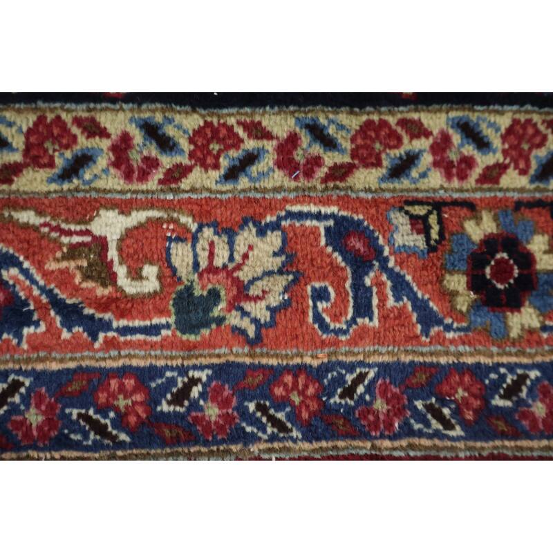 Hand Knotted Oriental 100% Wool Carpet Traditional All-Over Red Mashad Area Rug - 12' 2'' X 8' 11''