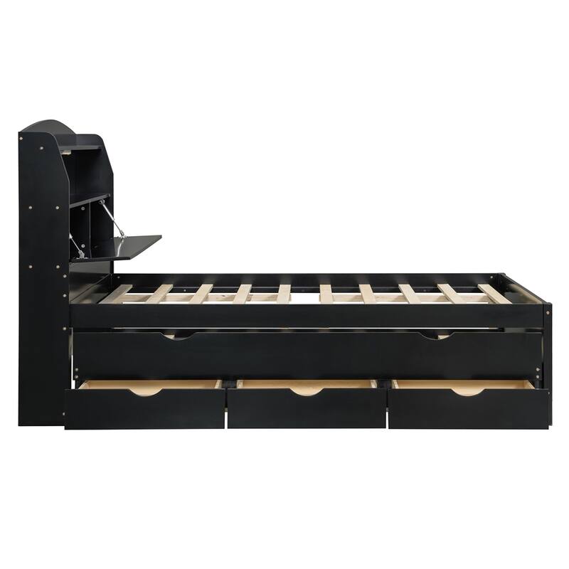 Wooden LED Platform Bed with Trundle
